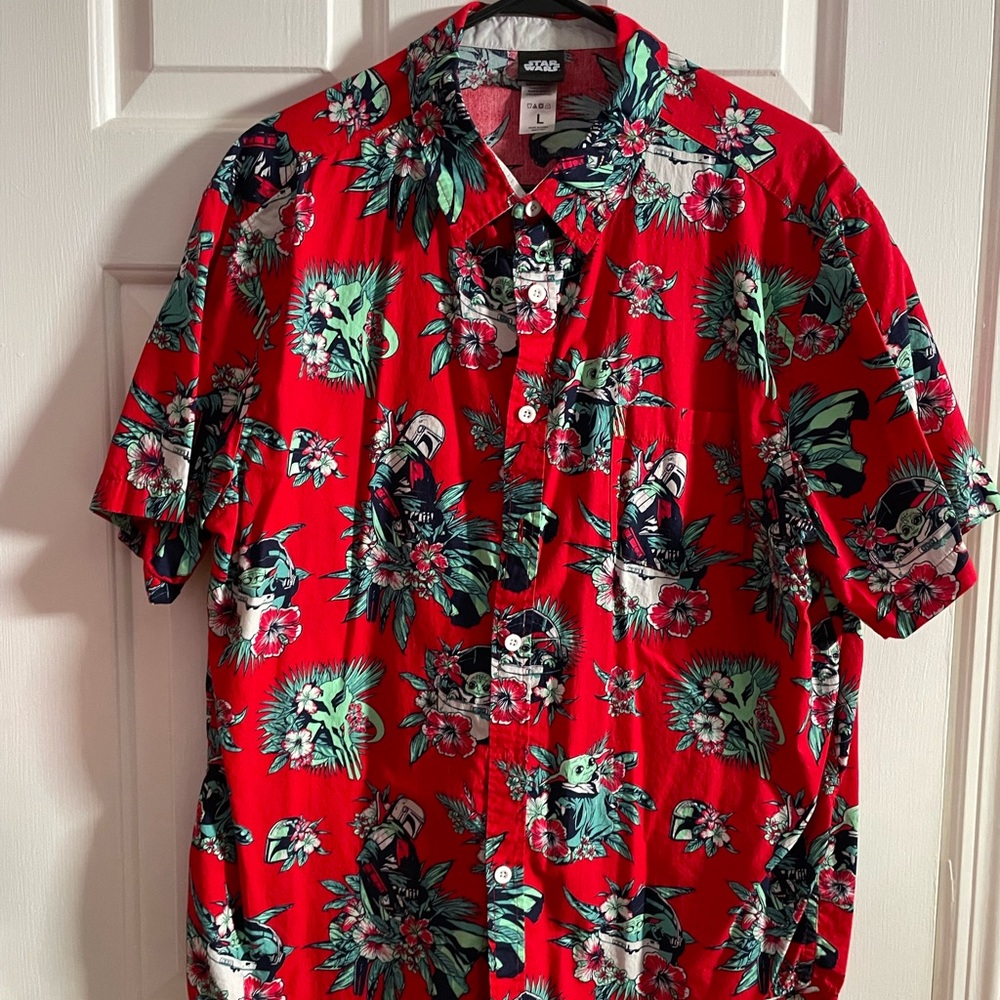 Men's X Large (XL) Kohl's Red Star Wars Mandalorian Hawaiian Tropical shirt